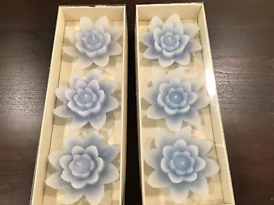 Pottery Barn Floating Candles Blue Lotus Flower NOS 2 Sets Of 3 Centerpiece • $14.99