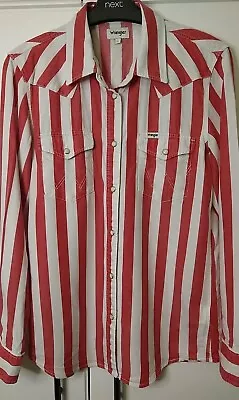 Wrangler Cowgirl Western Pearl Snap Shirt Womens S Cowboy Red White Stripe • £39.99