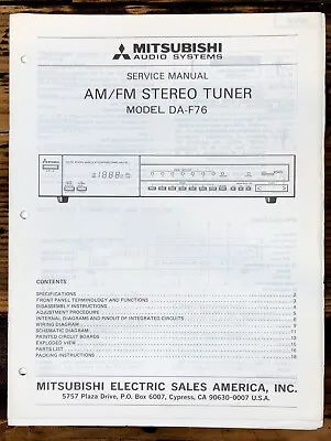 Mitsubishi DA-F76 Tuner Service Manual *Original* #2 • $14.97