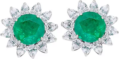 Zambian Emerald And Diamond Earrings In 18k White Gold • $27040