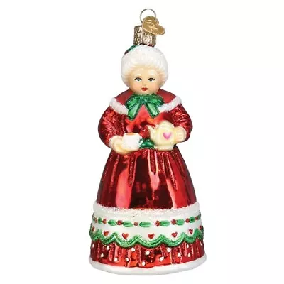 Mrs Claus Pouring Tea Christmas Holiday Ornament Blown Glass • $25.19