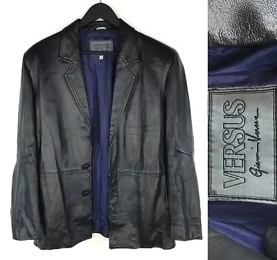 VTG Men's Gianni Versace Versus Leather Black Jacket Coat Blazer Italy 34/48 • $161.64