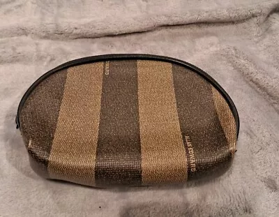 Pre-owned Vintage Allen Edward Purse Cosmetic Bag Small Brown & Gold Stripes EUC • $15.99