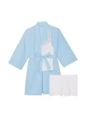 Victoria's Secret Robe Cami And Short 3 PC Set Color White/Blue New • $69.99