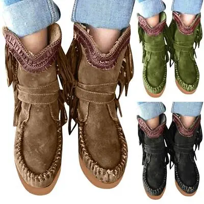 £22.19 • Buy Womens Ladies Suede Fringed Moccasin Ankle Boots Flat Platform Casual Shoes UK
