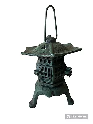 Rare Vtg Cast Iron Japanese Pagoda Hanging Lantern Candleholder Decor Lamp • $125