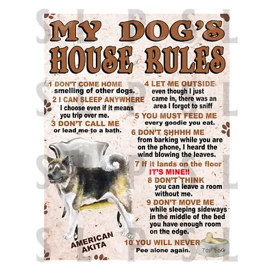 £3.50 • Buy My Dog's House Rules American Akita Retro Tin Sign Novelty Gift, Pub Bar Home