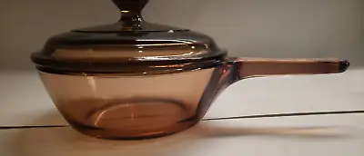 Vision Ware Corning Amber ~ 0.5L Saucepan Pot Pan With LID Glass USA • $17.11