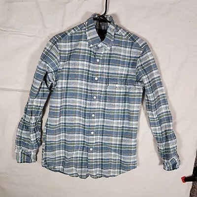 J Crew Button Shirt Mens Small Slim Long Sleeve Plaid McNutt Linen Blend • $15.49