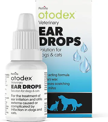 Petlife Otodex Ear Drops 14 Ml Kills Ear Mites In Dogs And Cats Clears Wax • £6.19