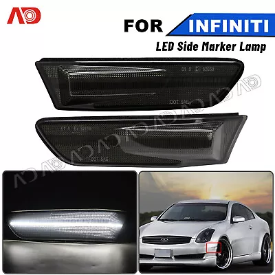 White LED Front Bumper Side Marker Light Smoked For 03-07 Infiniti G35 Coupe • $32.09
