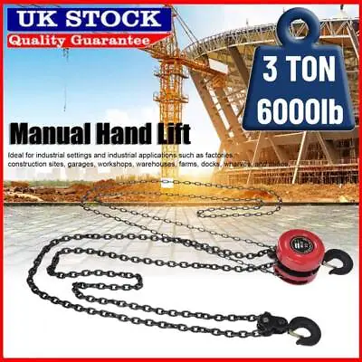 Chain Hoist Block And Tackle 3ton Winch Capacity Engine Lift Puller Fall3 Meter • £72.99