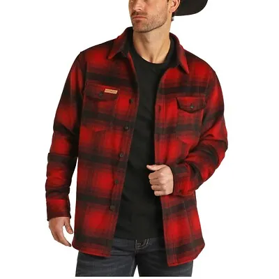 Powder River Outfitters Men's Red & Black Plaid Wool Shirt Jacket 92-1014-65 • $59.97