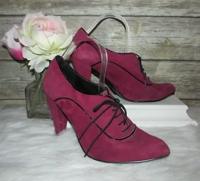 Miss Sixty Maroon Burgundy Suede Leather Sz 10 41 Lace-Up Ankle Booties Boots • $62.99