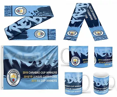 Manchester City Football Gift Winners Treble Premiership Mug / Flag / Scarf • £7.99