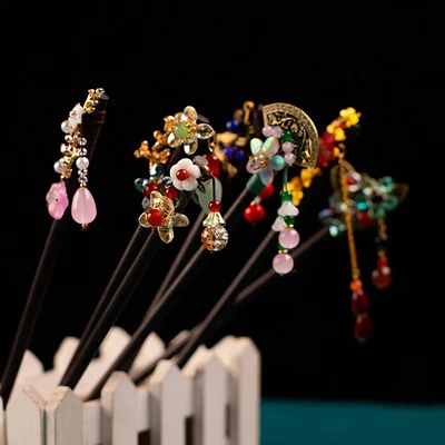 $5.84 • Buy Imitation Jade Tassel Hair Chopsticks Hair Fork Hanfu Headdress Wooden Hairpin