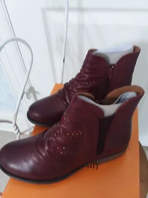 Miz Mooz Bordeaux Leather Ankle Boots W/Goldtone Studs Limit EU Size 36 US 6 NIB • $79