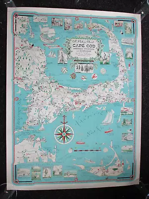 1956 Clara Chase A PICTURE CHART OF CAPE COD Original 17  X 29  Marthas Vineyard • $134