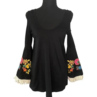 $29.99 • Buy Va Va By Joy Han Floral Embroidered Bell Sleeve Top Open Shoulder  Size S