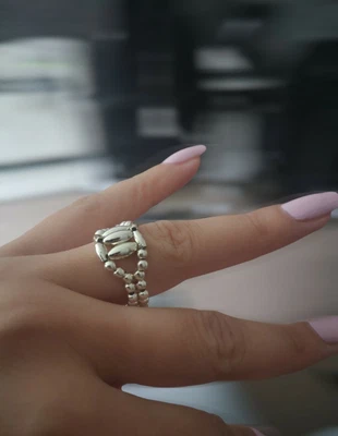 £4.95 • Buy Stunning Handmade Silver Plated Ball /gold Stretch Elastic Beaded Ring 