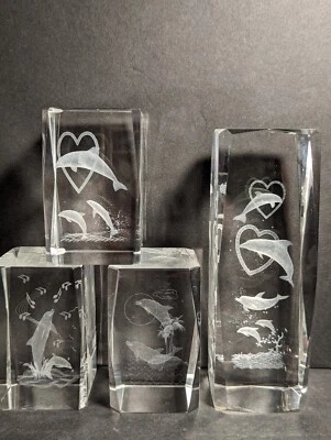 $25 • Buy Dolphin Etched Glass Paper Weights Lot Of 4