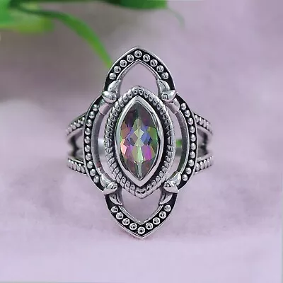 Vintage Designer Black Oxidized Sterling Silver Mystic Quartz Wedding Ring S-7 • $42.27