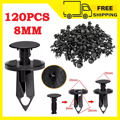 120PCS 8mm Bumper Clips Retainer Auto Car Plastic Rivets Fastener Fender Push  • $6.29