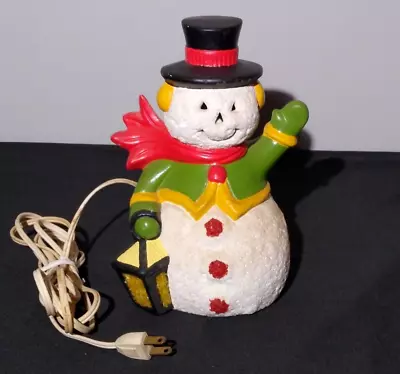 Vintage Ceramic Lighted Snowman 7  Holiday Winter Figurine WORKS • $16