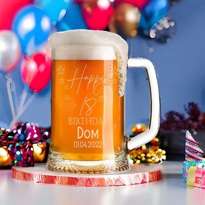 Personalised 18th Birthday Pint Beer Tankard Glass With Stars TNK-24 • £13.99