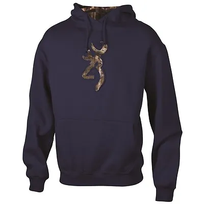 Browning Men's Navy Blue Hoodie Mossy Oak Camo Camouflage Sweatshirt • $49.95