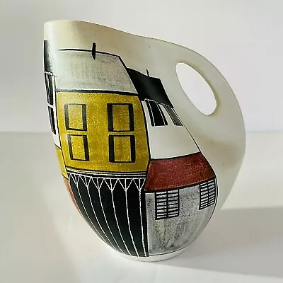 Muller Luzern Ceramic Art Vase Jug Shaped 1960s Mueller Houses Buildings  • $91.44