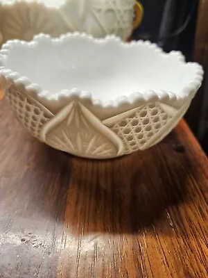 Vintage Milk Glass Round Bowl Dish Cut Glass With Scalloped Rim • $12