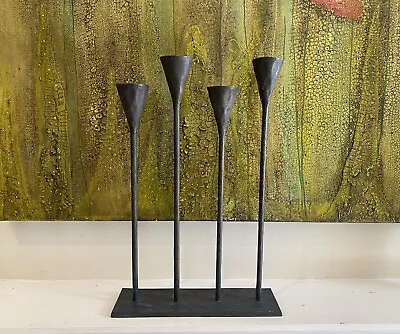 18  Height Pottery Barn Iron Brutalist Petaluma Hammered Candle Holders -2 Avail • $104