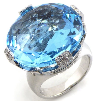 $4200 • Buy BVLGARI Ring Parentesi Cocktail Large Blue Topaz Pave Diamond 750WG US5.75
