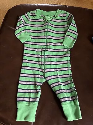 Hanna Andersson Green With Gray  Stripes  Zip Up Pajama Size CM 60 (6-9m)  • $5.99