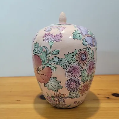 Vintage Hand Painted In Macau 13  Tall Porcelain Pink Floral Ginger Jar / Vase • $55.25