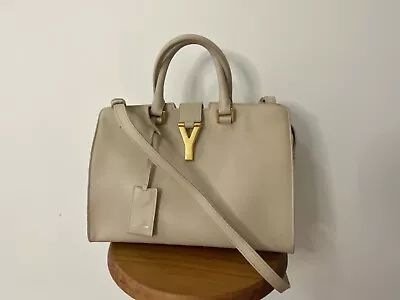 $1100 • Buy YSL Saint Laurent Sac Ligne Y Avec Bound Beige  Leather Bag 2way