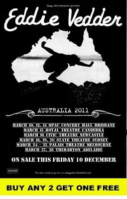 EDDIE VEDDER 2011 Australian  Laminated  Tour Poster • $15.95