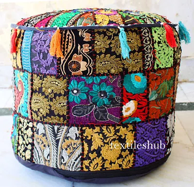 Indian Vintage Handmade Round Ottoman Pouffe Cover Cotton Footstool Home Decor • $24.67