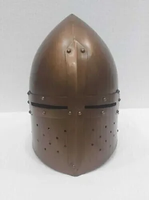 Medieval Knight Armor Crusader Templar Sugarloaf Helmet Great Helm Brass • $197.67