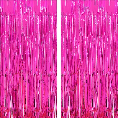 2 Pcs 3.2Ft X 8.2Ft Shiny Hot Pink Metallic Tinsel Foil Fringe Curtains Photo Bo • $9.12