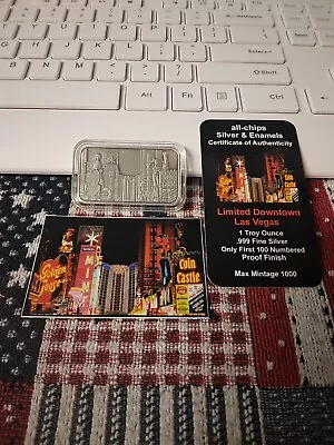 DOWNTOWN LAS VEGAS VINTAGE NIGHT SCENES ANTIQUED 1 Oz. 999 Silver LOT#277 • $75.19