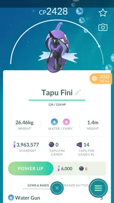 Pokemon Trade GO - Tapu Fini & 3moves For PVP Ultra League (30days As Needed) • $25.61