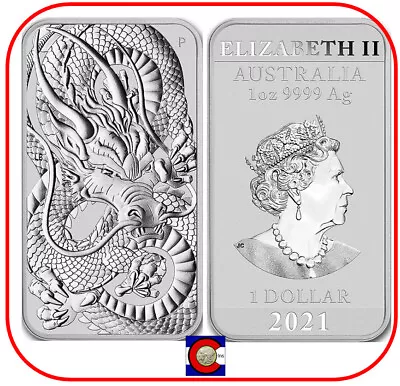 $44.95 • Buy 2021 Australia Perth Mint 1 Oz Silver Dragon Bar Rectangular Coin In Capsule
