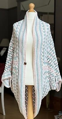 Handmade Handcrafted 100% Cotton Crochet Granny Square Cocoon Cardigan Shrug • £119.99