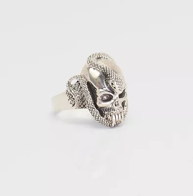  Vintage Sterling Silver Detailed Skull W Snake Skeleton Goth Biker Ring Sz 11 • $45