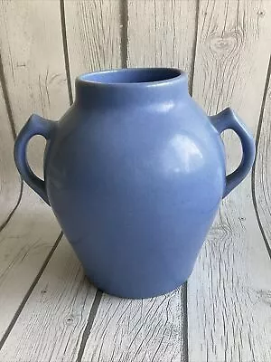 Vintage Antique Mission Arts & Crafts Style Blue Art Pottery 2 Handled Vase Urn • $45