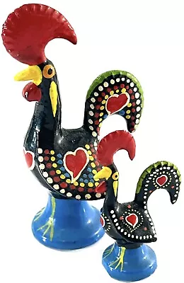 Vtg Lot Of 2 Hand Painted Miniature LUCKY ROOSTER 1988 Portugal Folk Art • $11.95