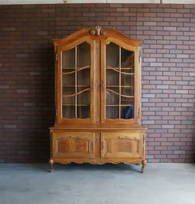 Oak Hutch ~ French Style China Cabinet ~ French Provincial Display Cabinet • $2195