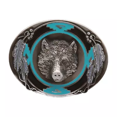 Men Western Belt Buckle Silver Metal Bear Hunter Accessory Feather Native Style • $17.95